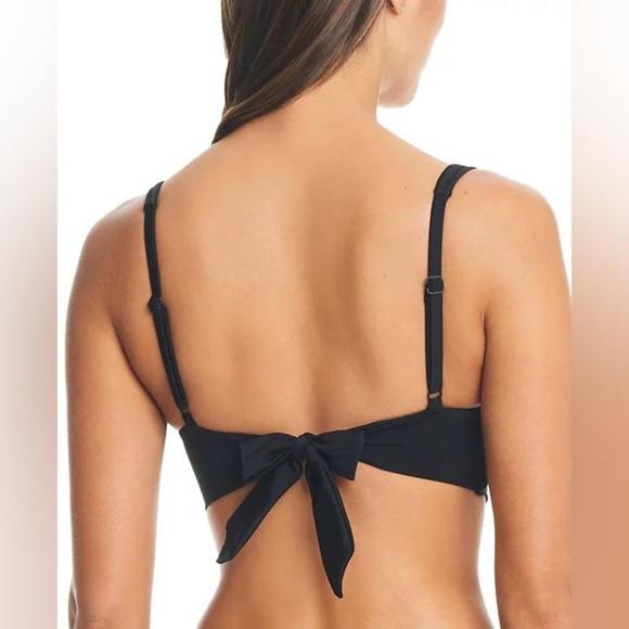 Bar III Black Ring Detail Tie Back Bikini Swim Top Size M NWT - Picture 2 of 3